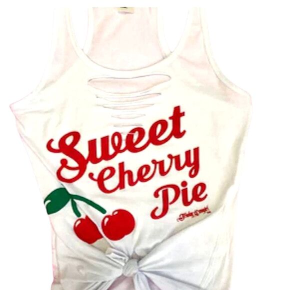 Trashy Cowgirl Sweet Cherry Pie Slashed Racerback Tank Top - Picture 1 of 4